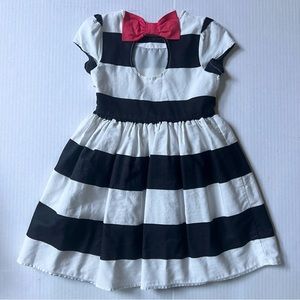Bold Black & White striped Party Dress with Pink Bow, Girls Sz 6, Gymboree